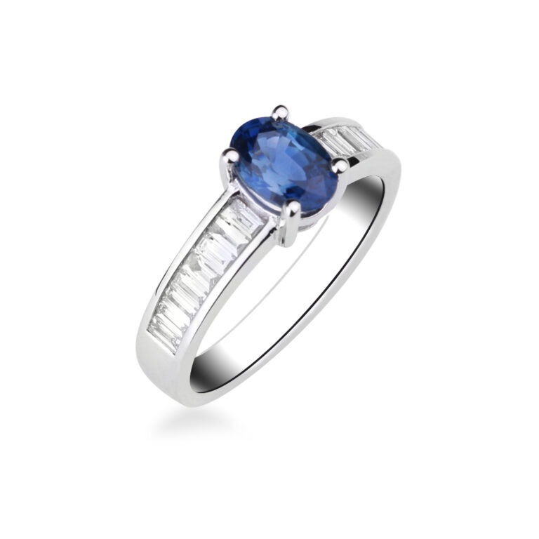 Bague saphir diamants baguette