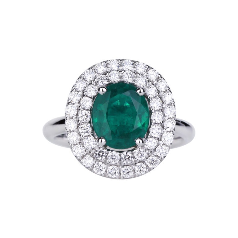 bague émeraude double entourage