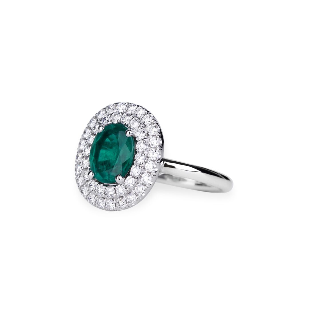 bague émeraude double entourage