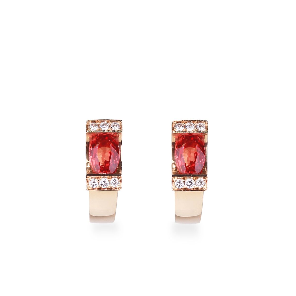 Boucles oreilles saphir orange diamants et or rose