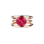 Bague En Argent 925 Avec Tourmaline Rose Naturelle Et Zircon - Taille 8 - Remplissage Or Rose 14k