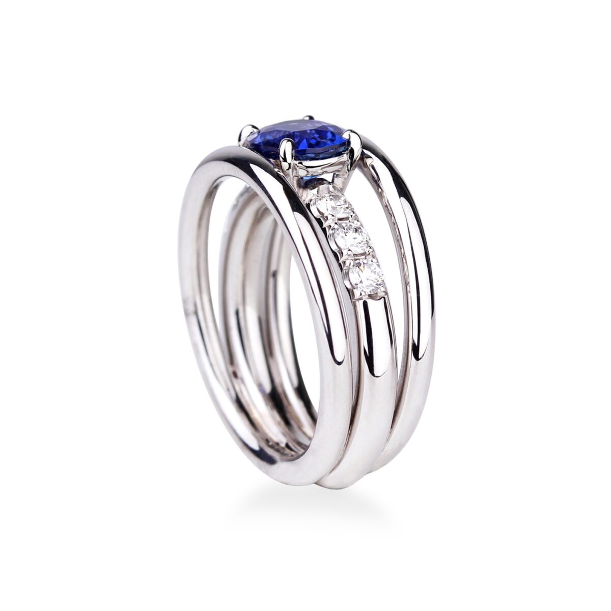 Bague saphir bleu diamants et or blanc