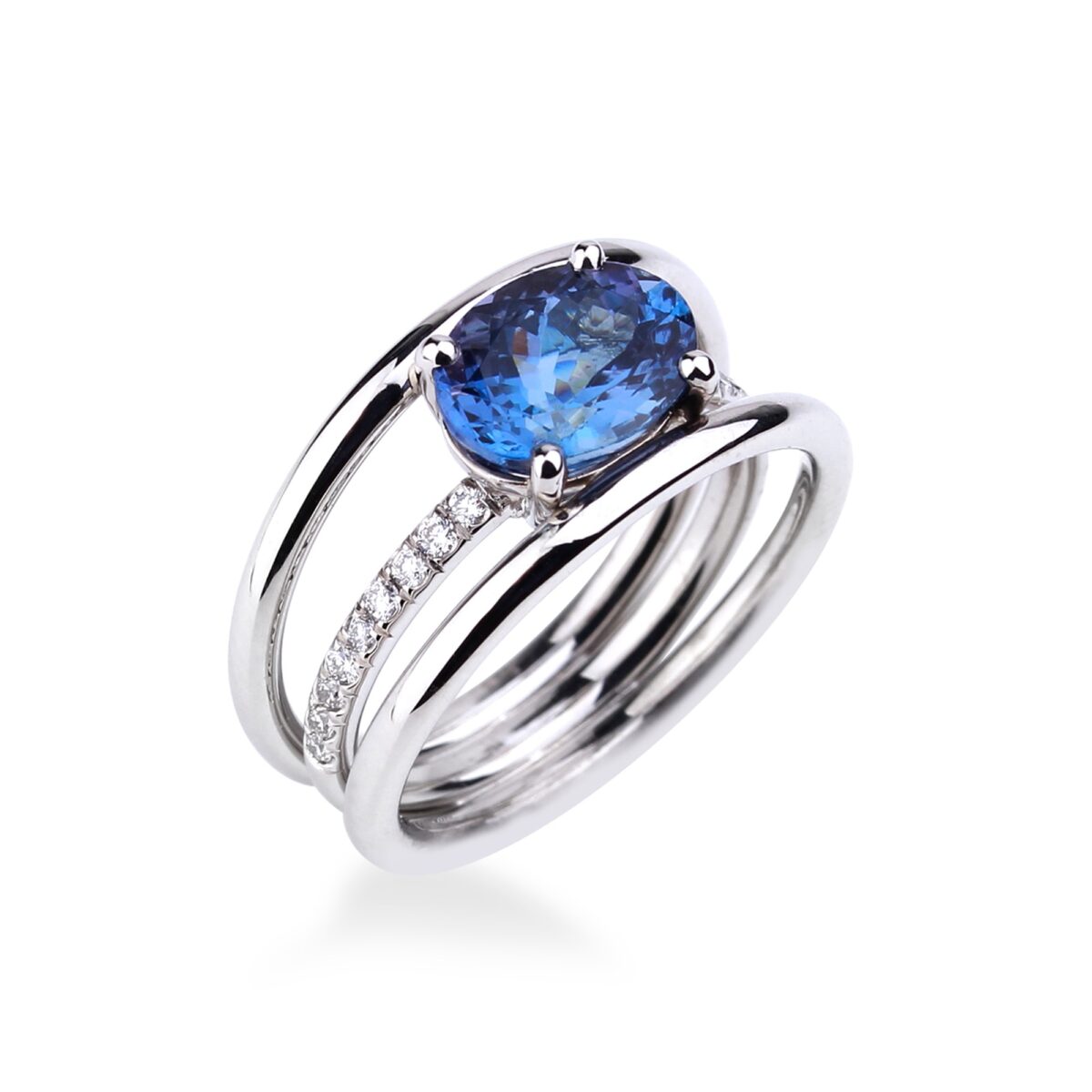 Bague tanzanite diamants et or blanc