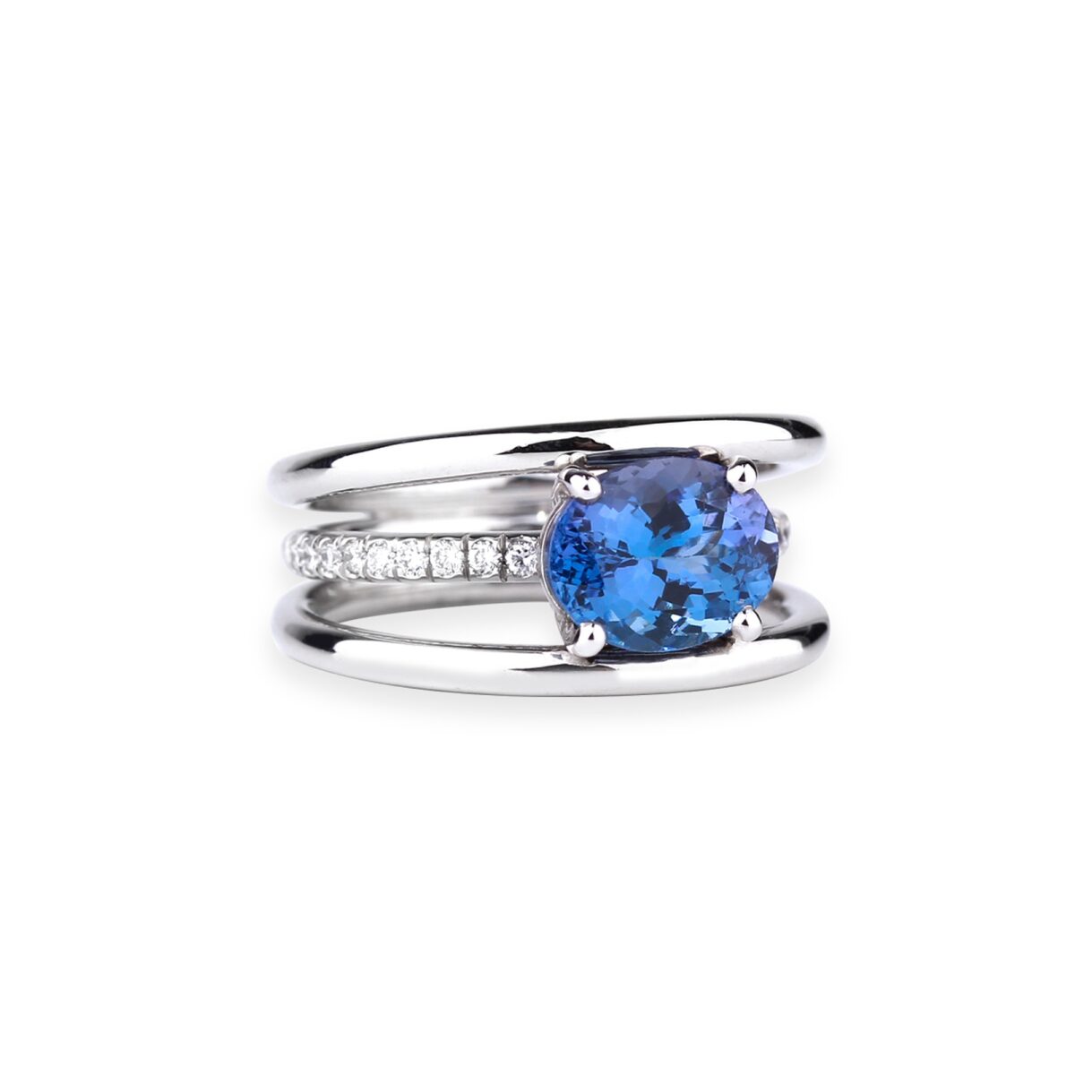 Bague tanzanite diamants et or blanc