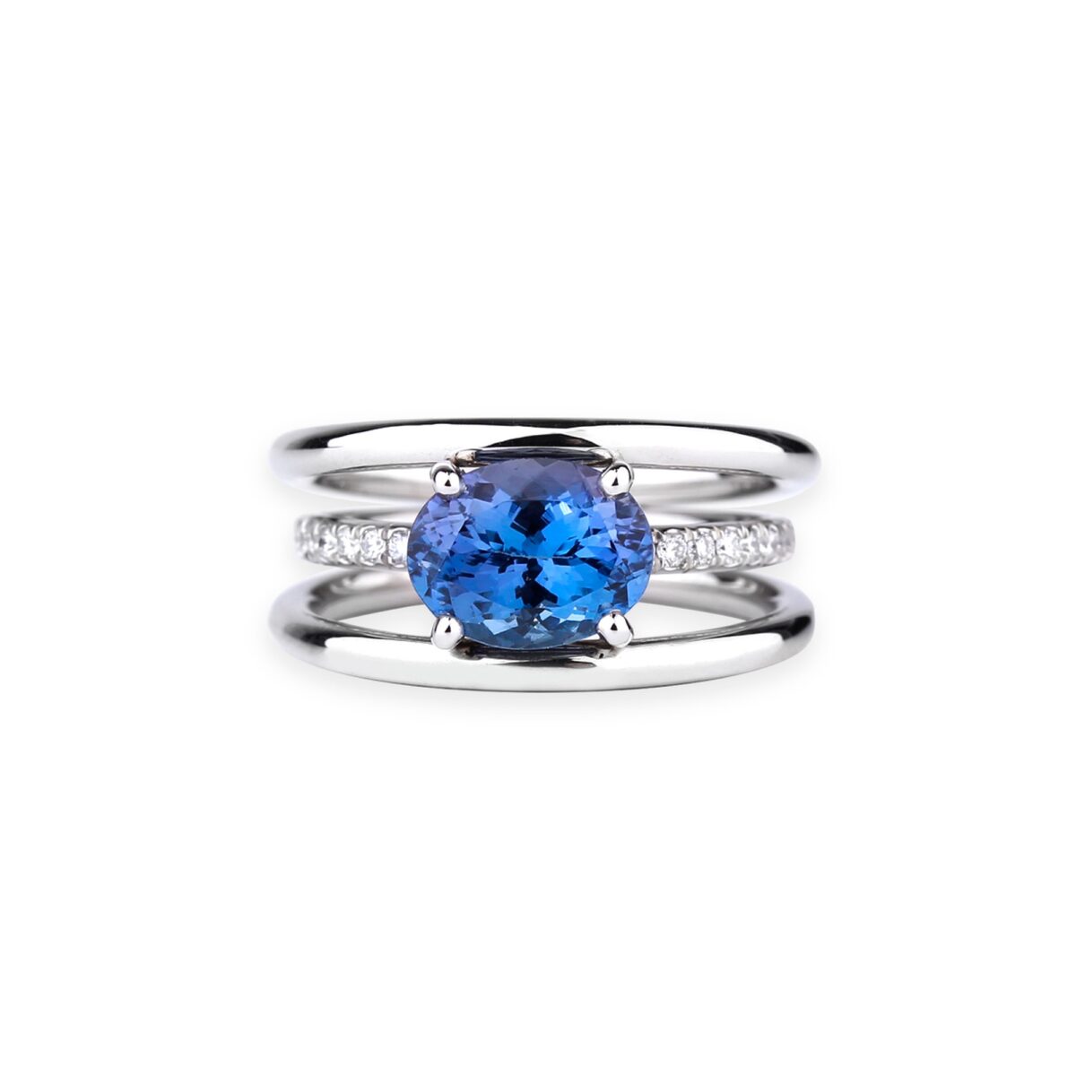 Bague tanzanite diamants et or blanc