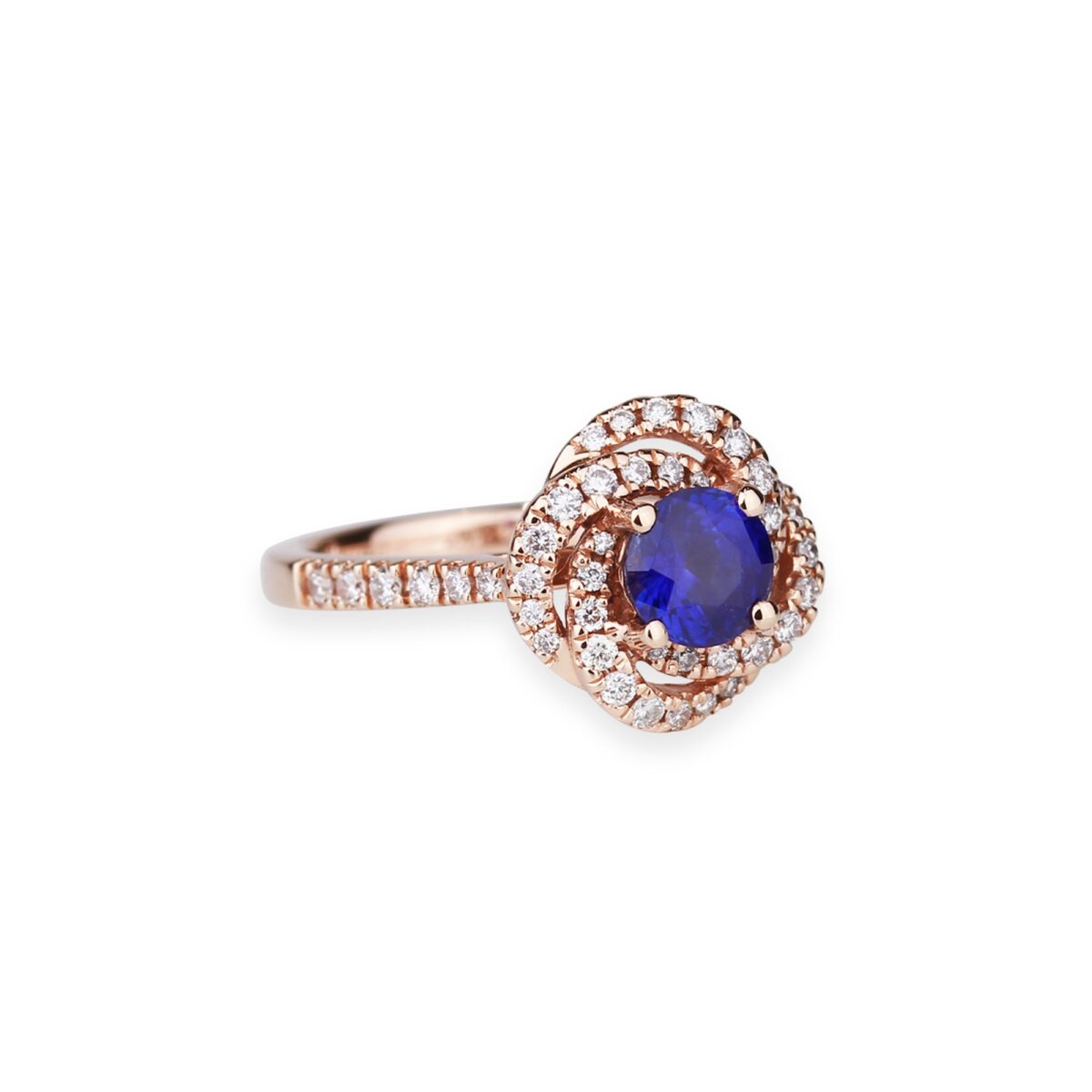 Bague saphir, diamants sur or rose