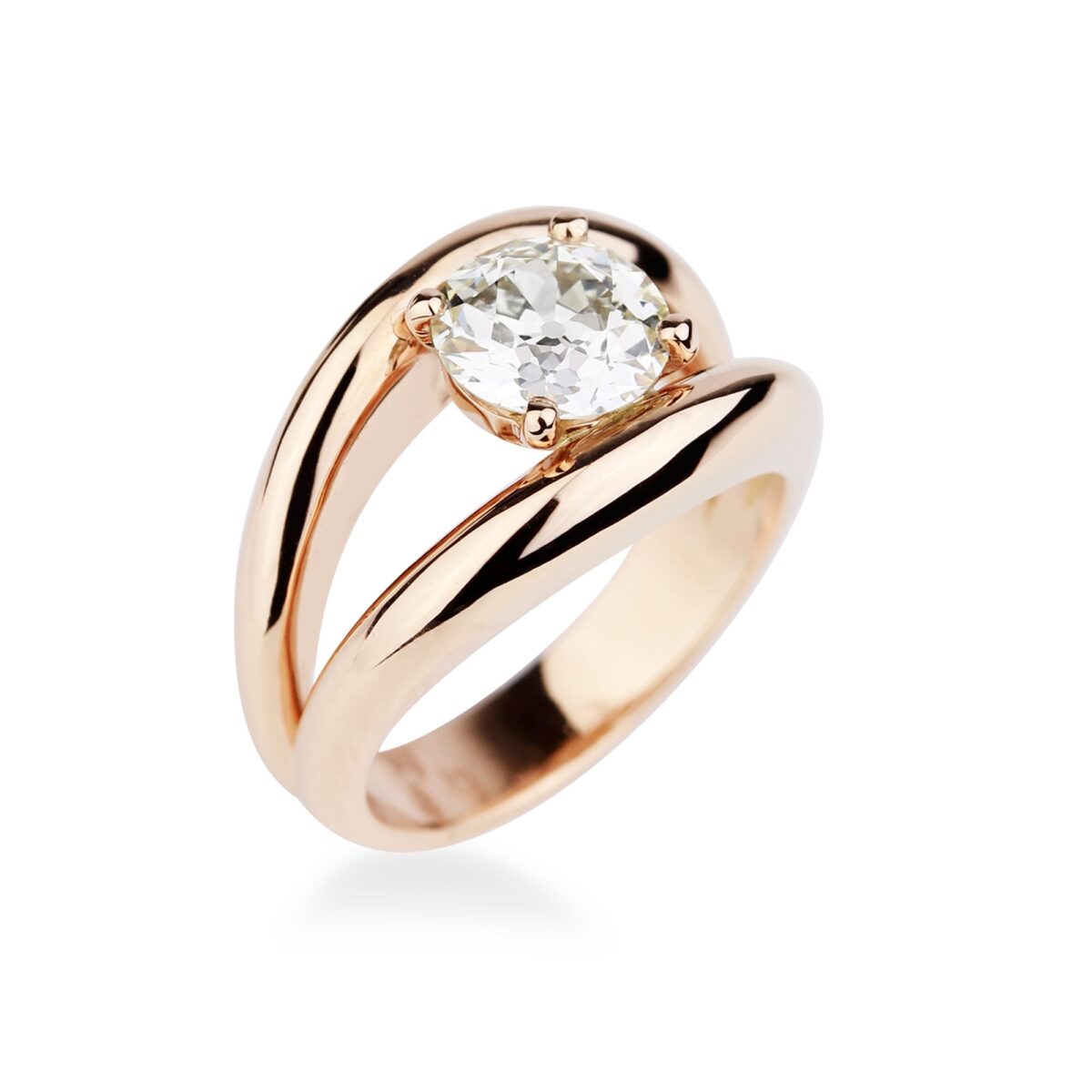 Solitaire diamant or rose