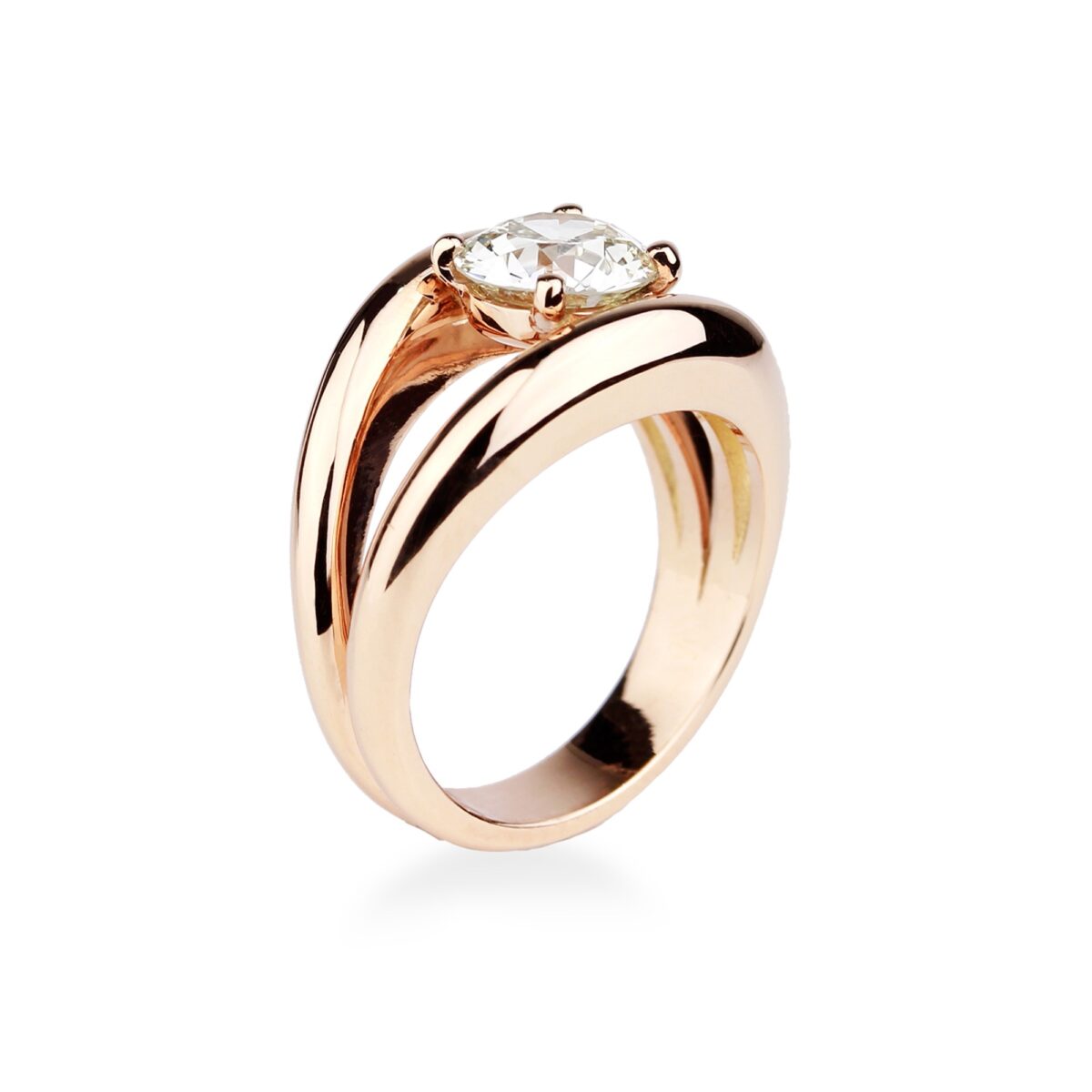 Solitaire diamant or rose