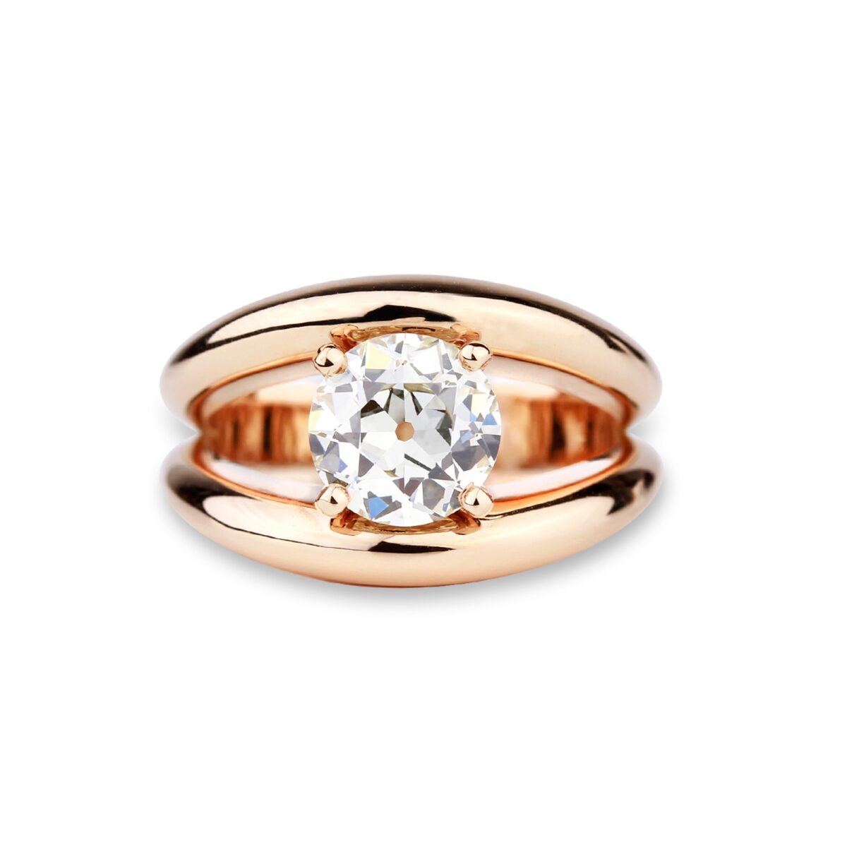 Solitaire diamant or rose