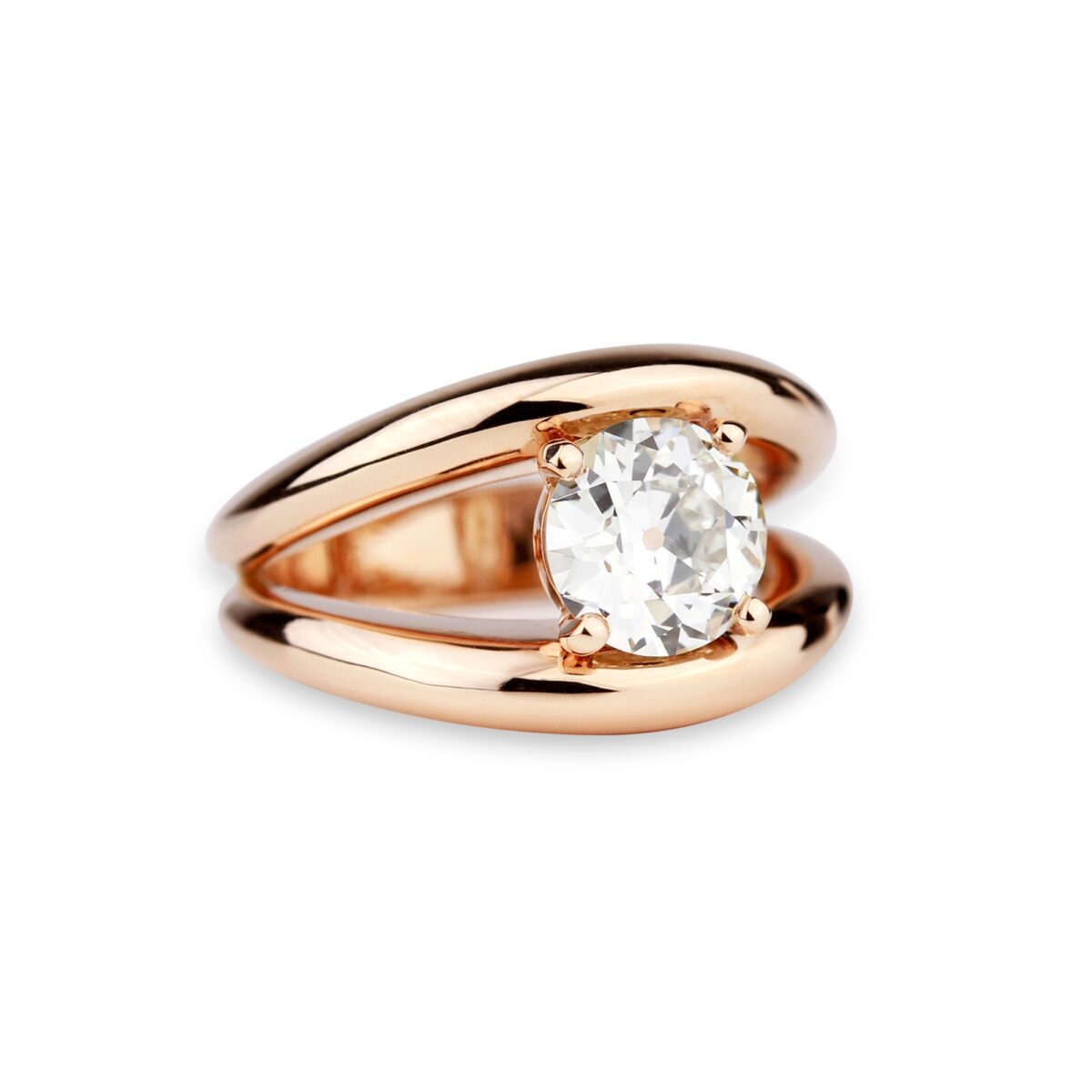 Solitaire diamant or rose