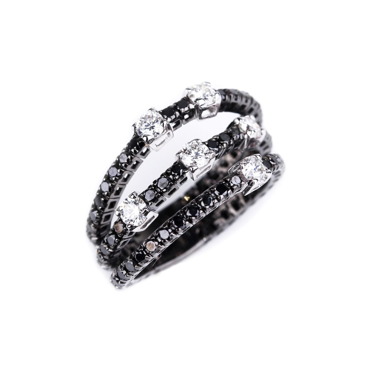 Bague triple diamants noirs et blancs