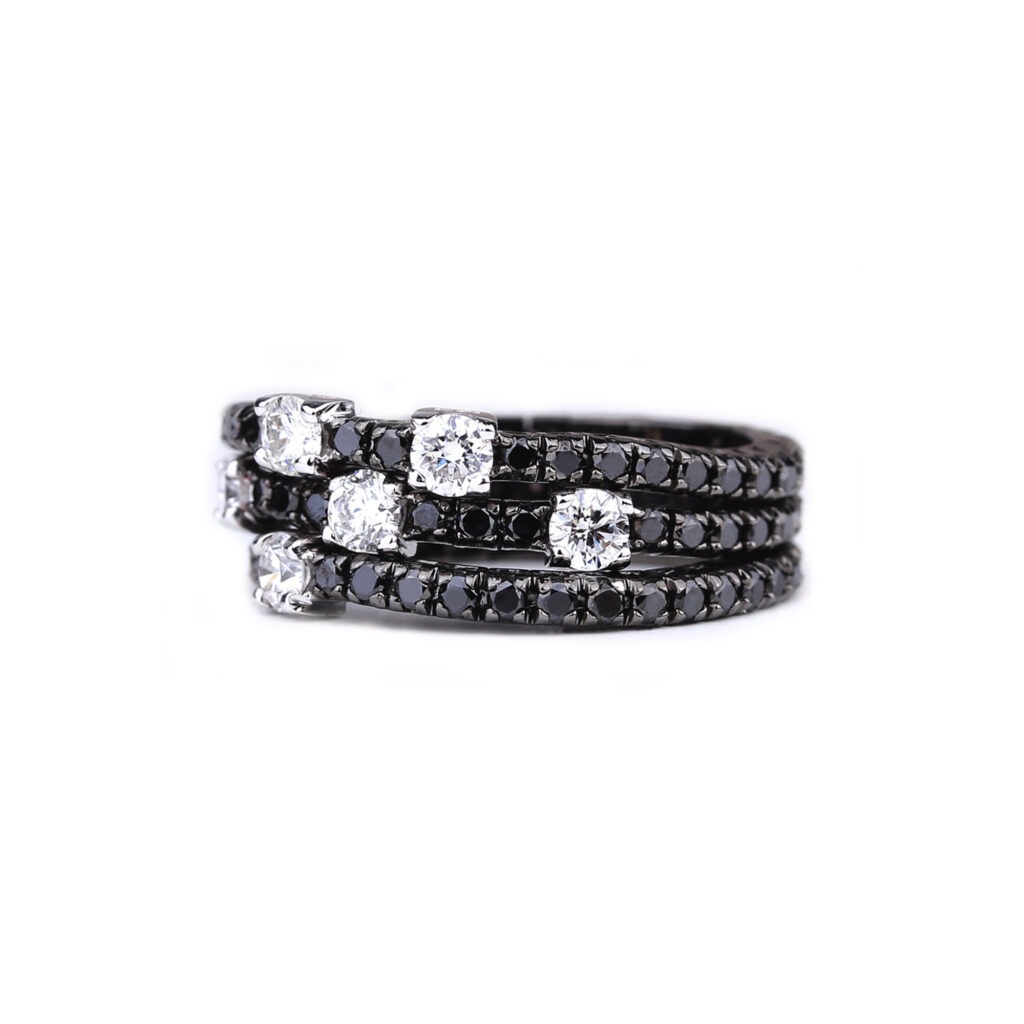 Bague triple diamants noirs et blancs