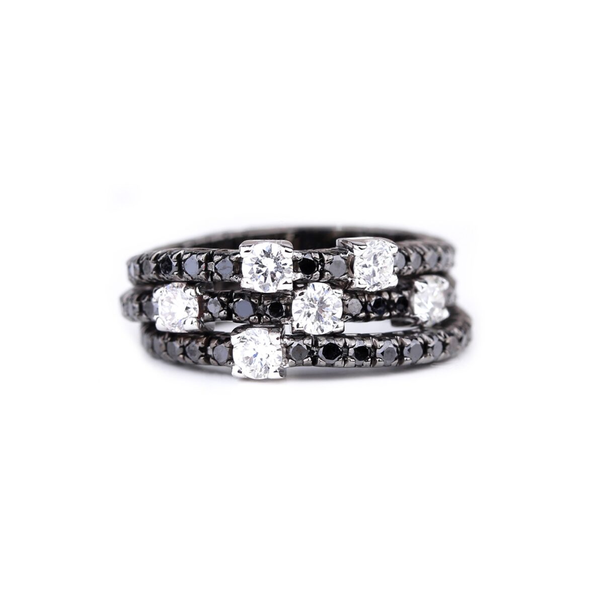 Bague triple diamants noirs et blancs