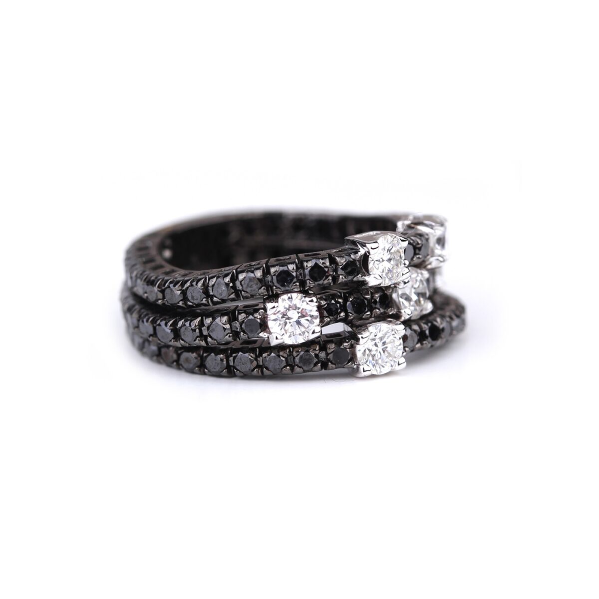 Bague triple diamants noirs et blancs