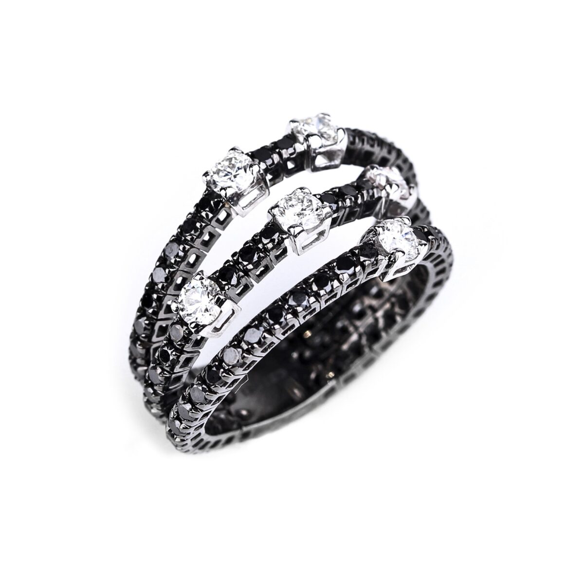 Bague triple diamants noirs et blancs