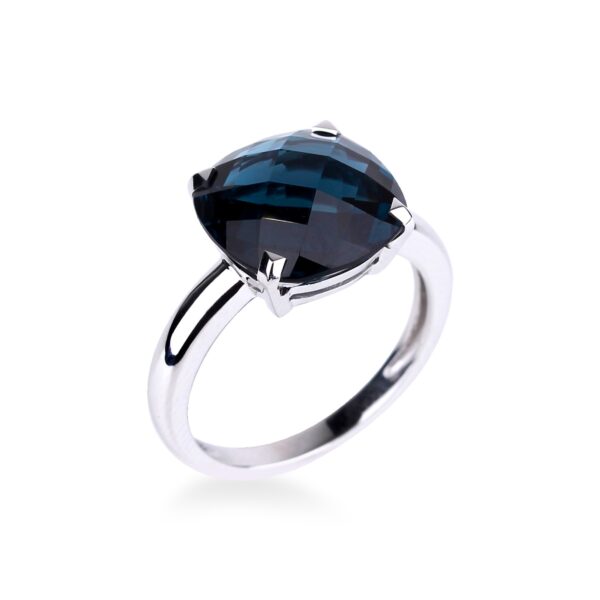 Bague topaze bleue et or blanc