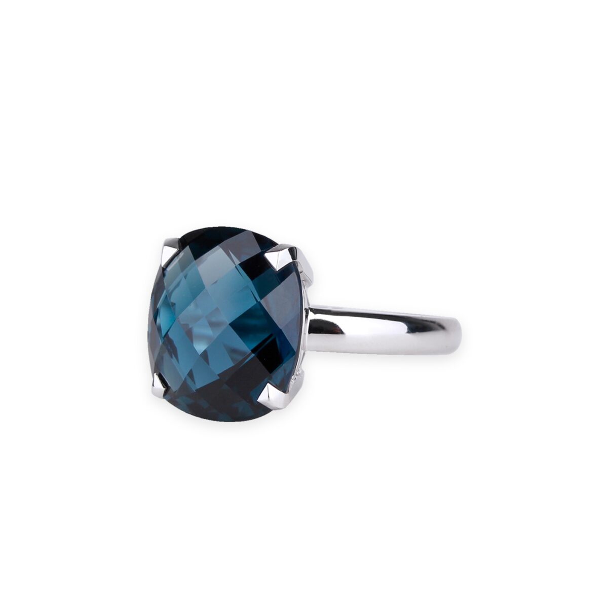 Bague topaze bleue et or blanc