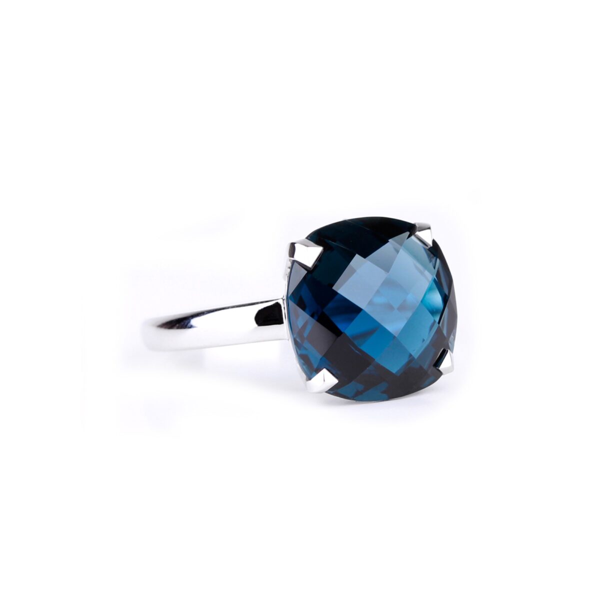 Bague topaze bleue et or blanc