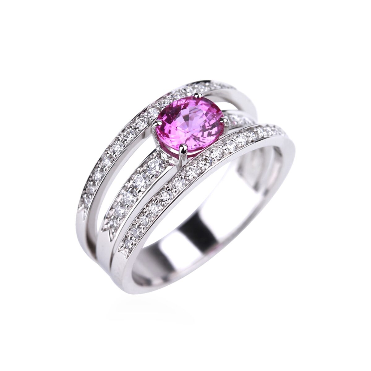 Bague triple saphir rose