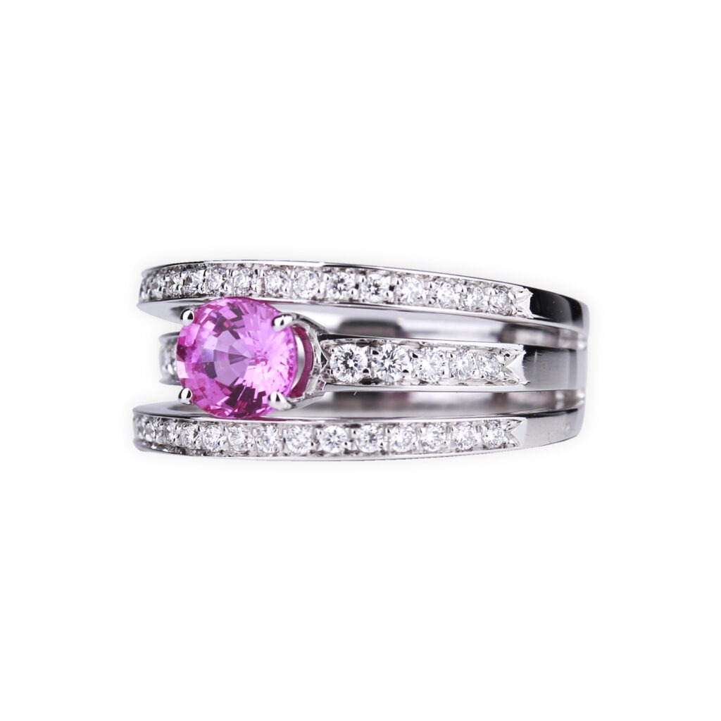 Bague triple saphir rose