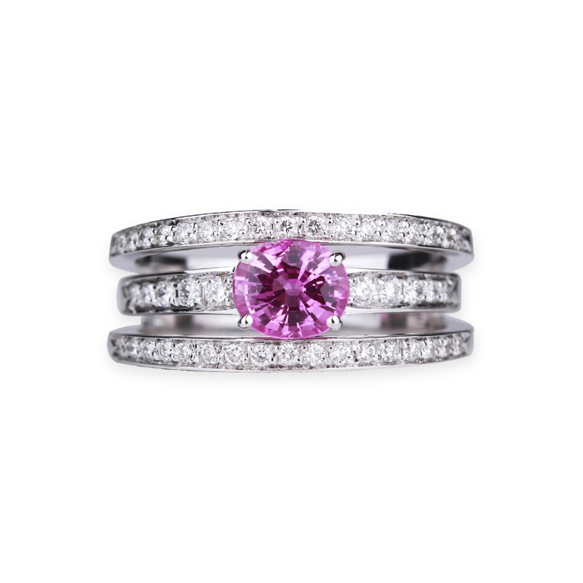 Bague triple saphir rose