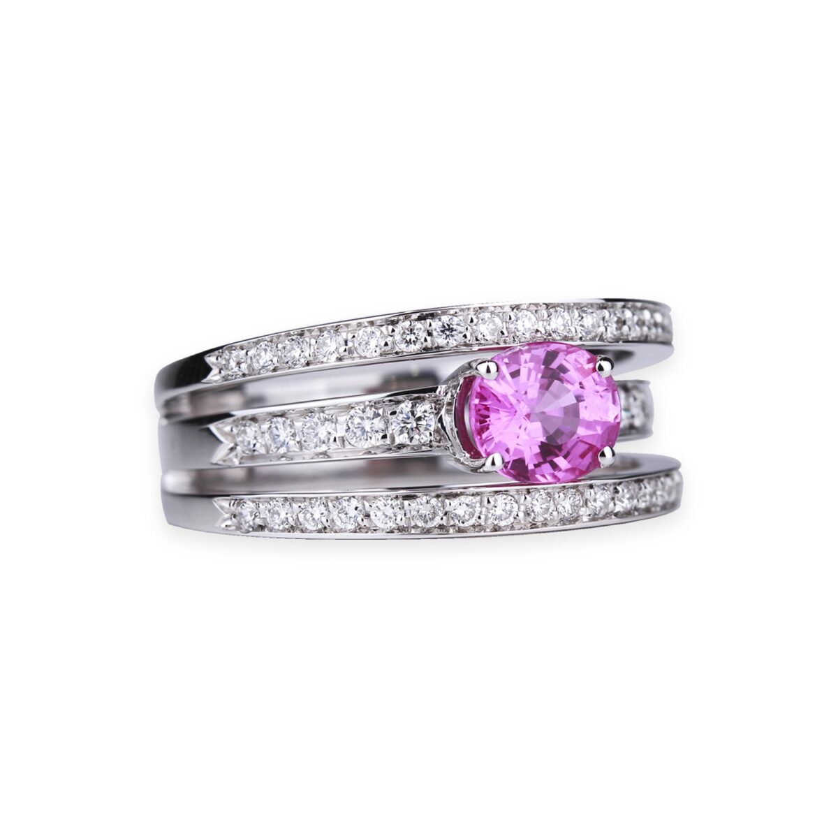 Bague triple saphir rose