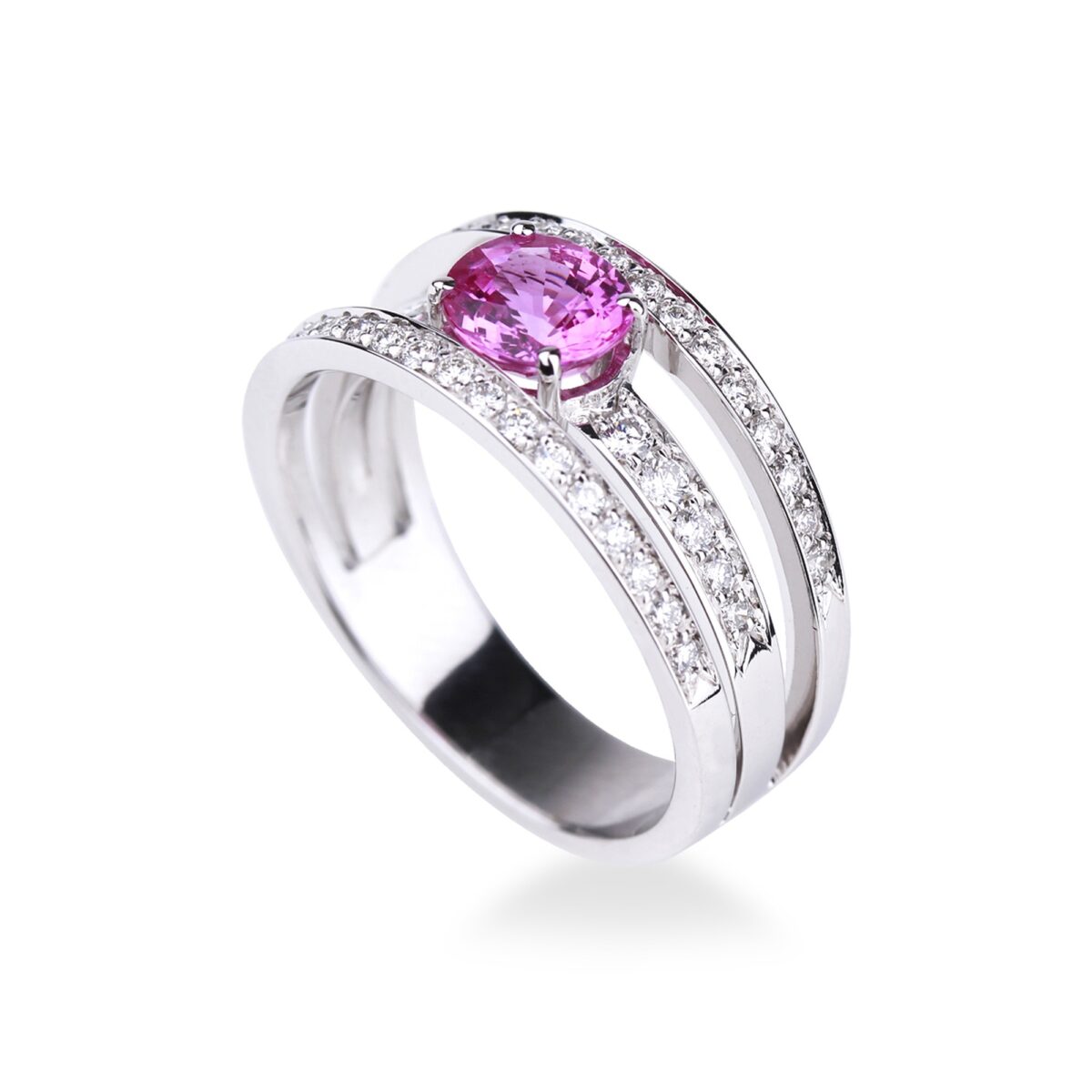 Bague triple saphir rose