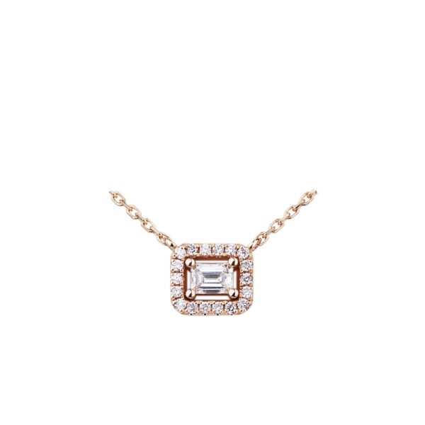 Pendentif diamant taille émeraude en or rose