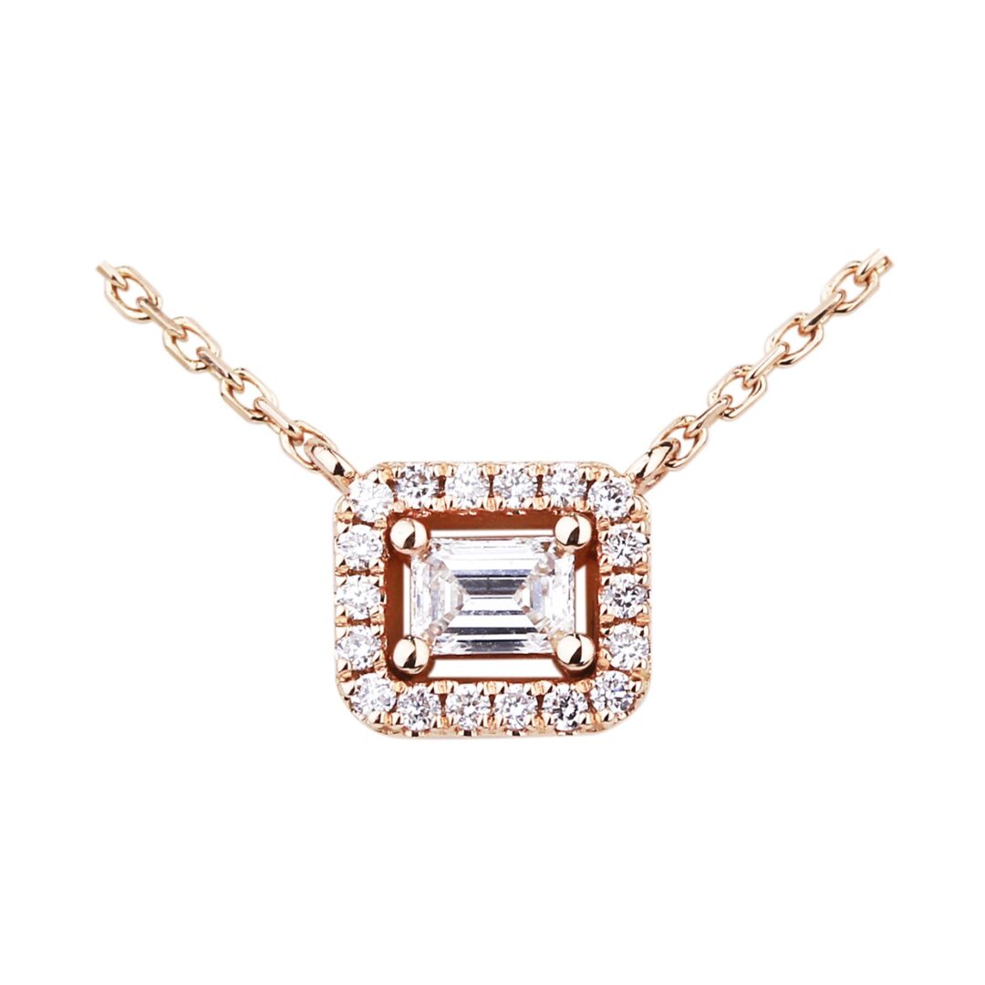 Pendentif diamant taille émeraude en or rose