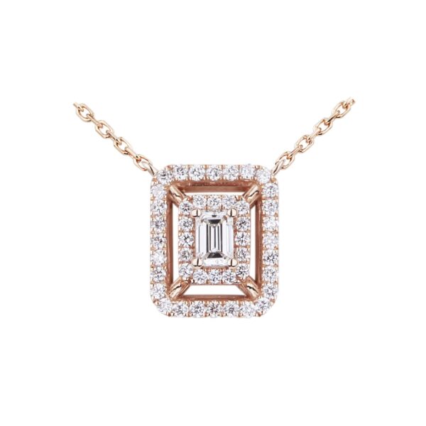Pendentif diamant taille émeraude double entourage diamants et en or rose
