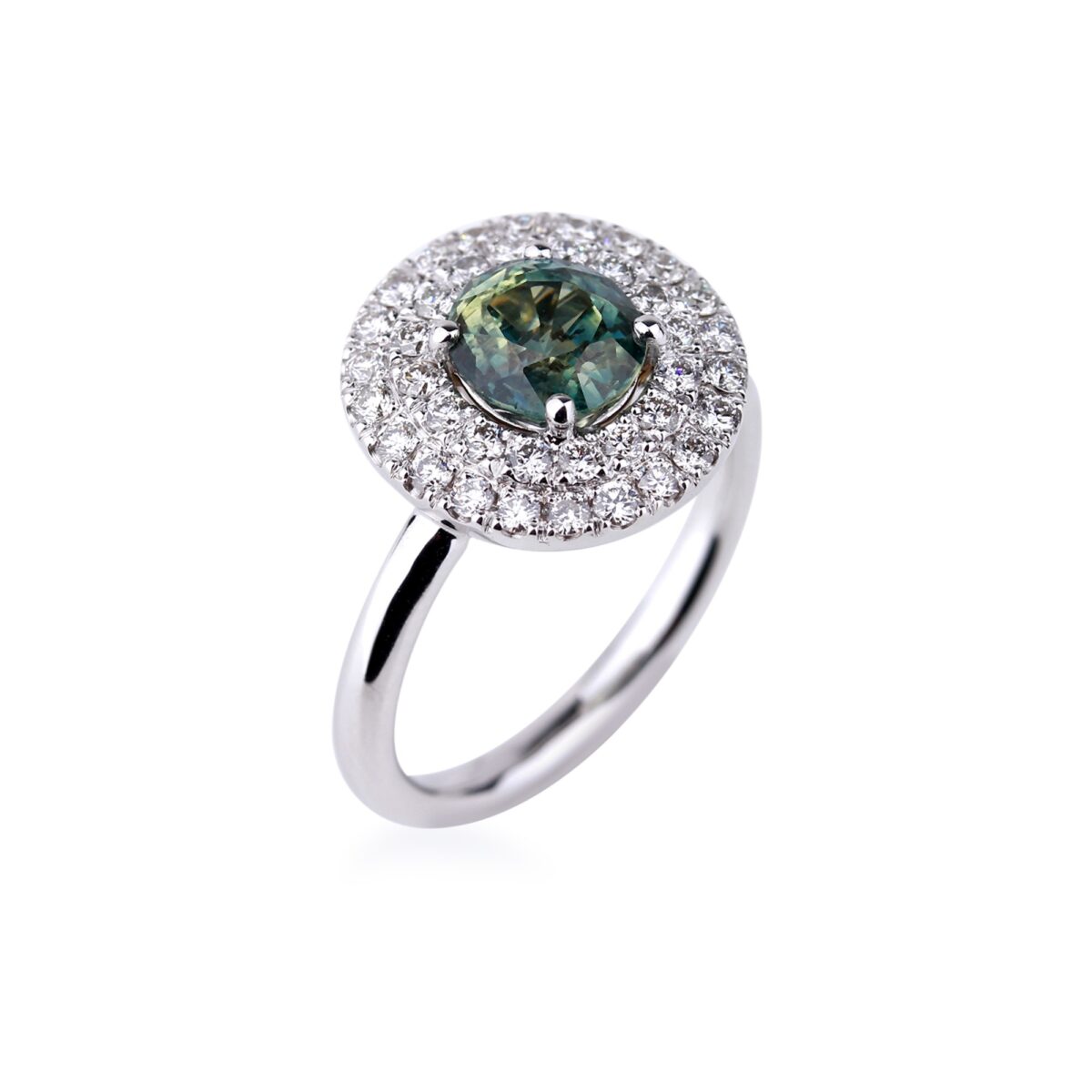 bague saphir vert double entourage