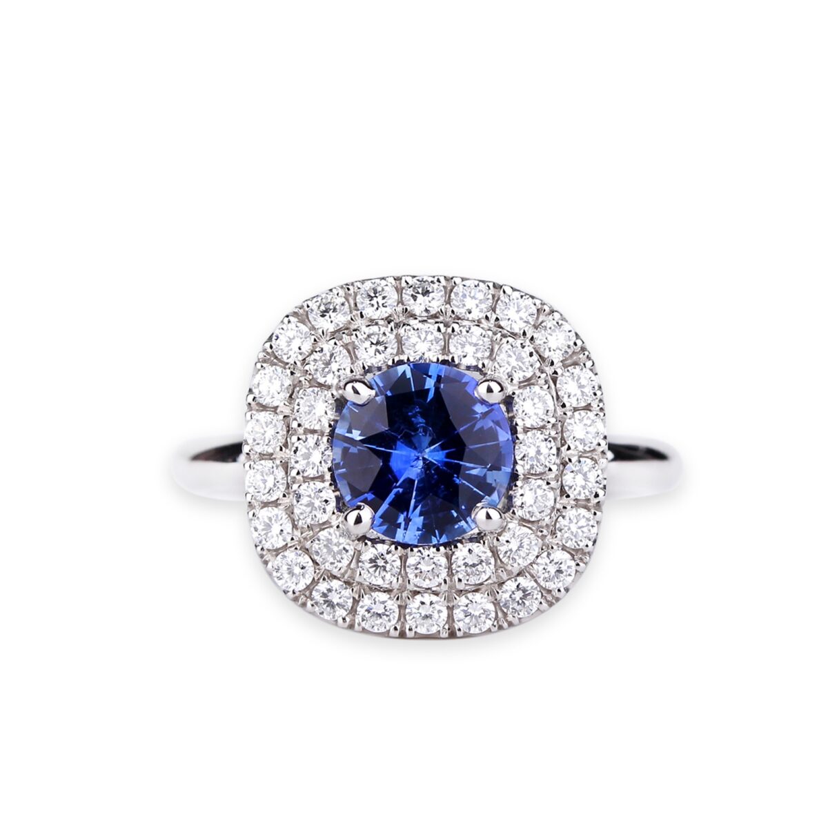 Bague saphir double entourage