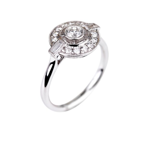 Solitaire diamant or blanc millegrain