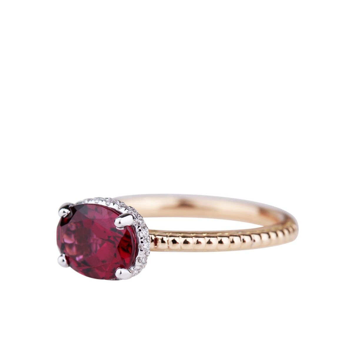 Bague grenat rhodolite et or rose