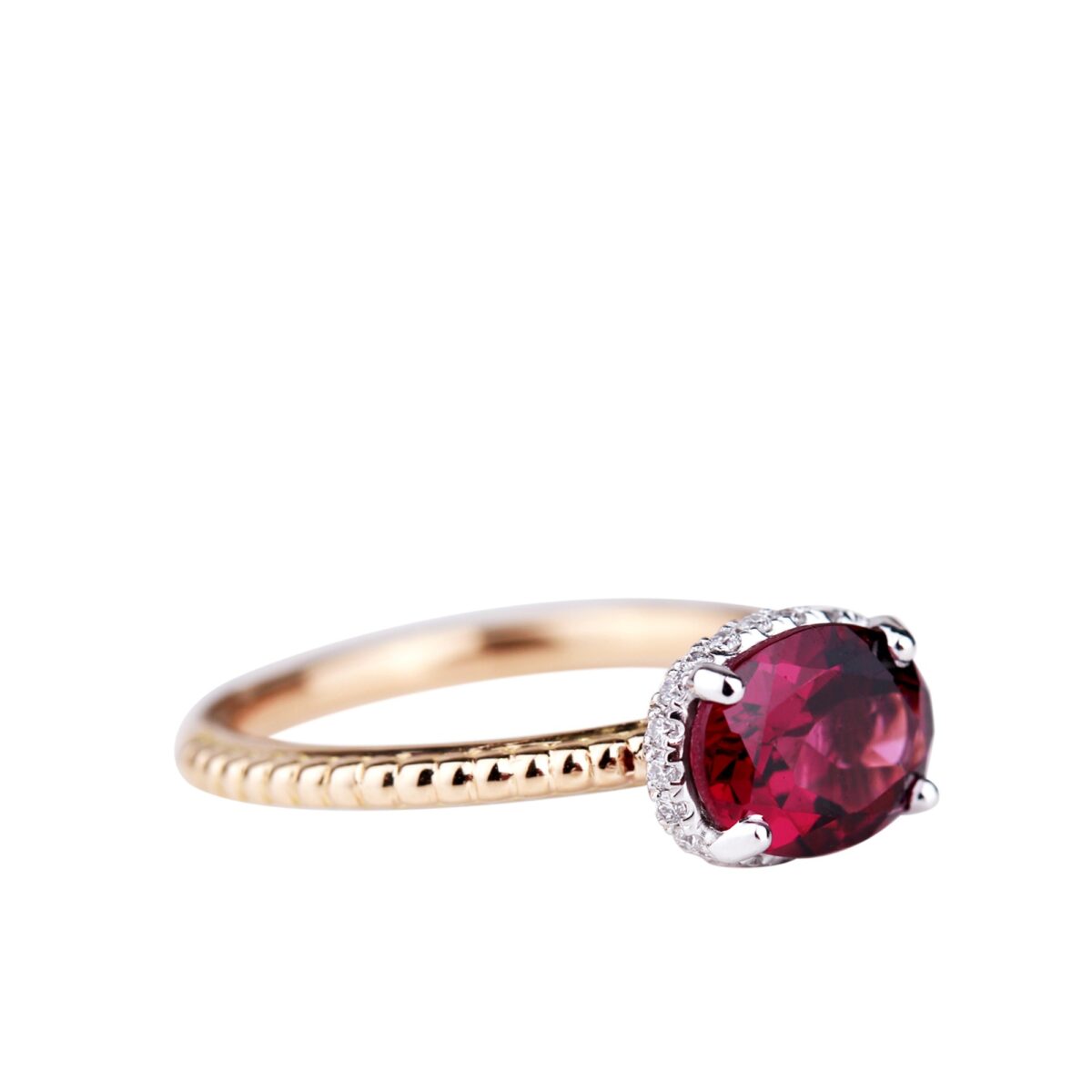 Bague grenat rhodolite et or rose