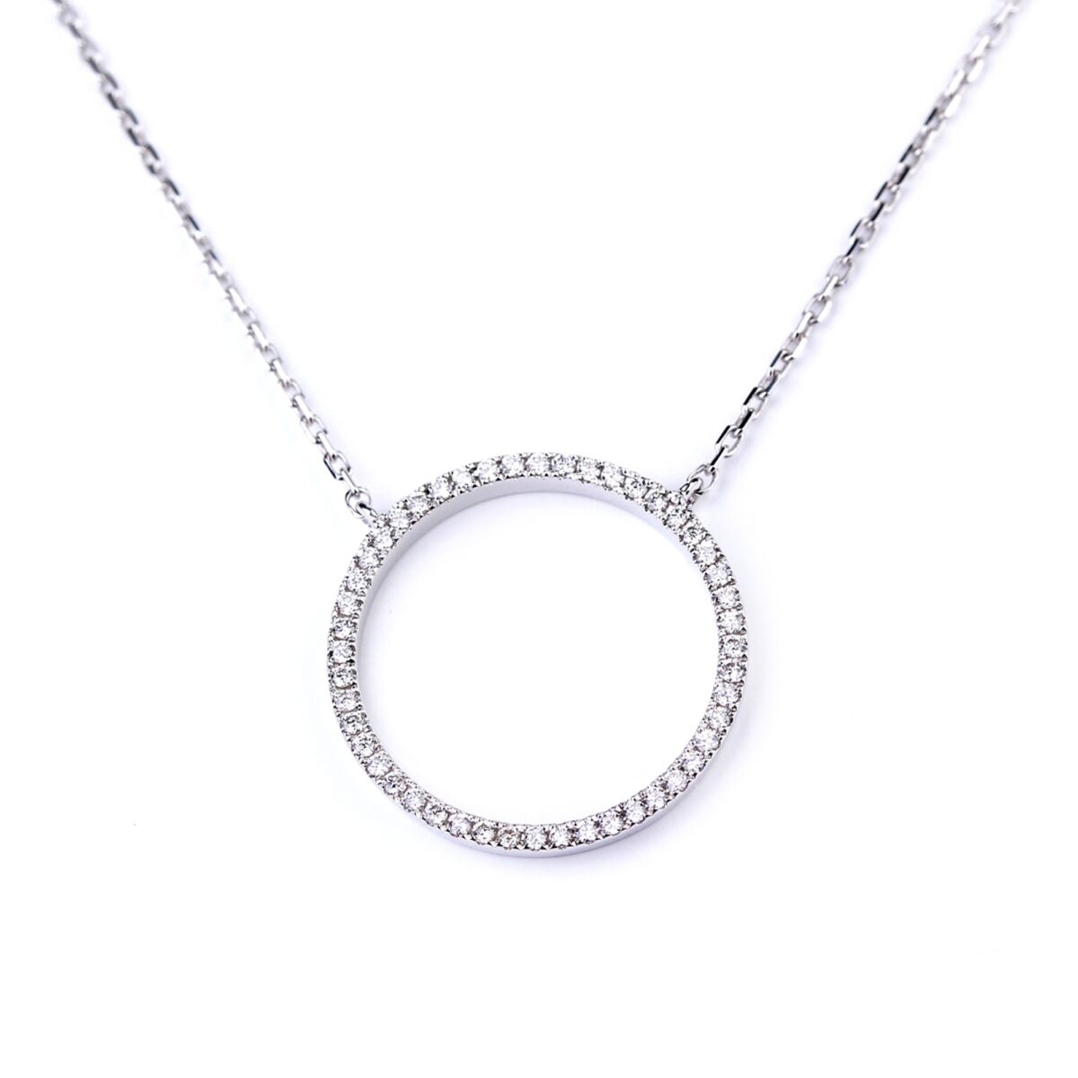 Pendentif cercle diamants et or blanc