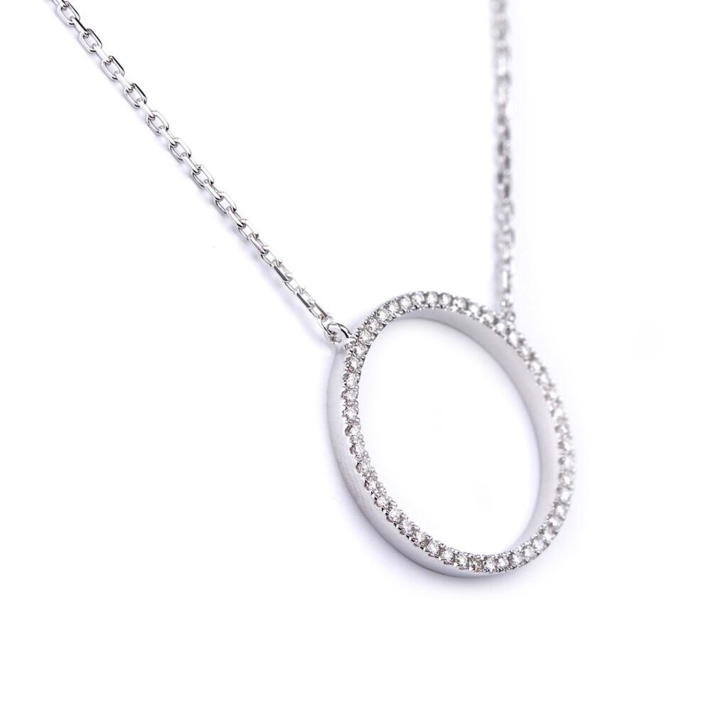 Pendentif cercle diamants et or blanc