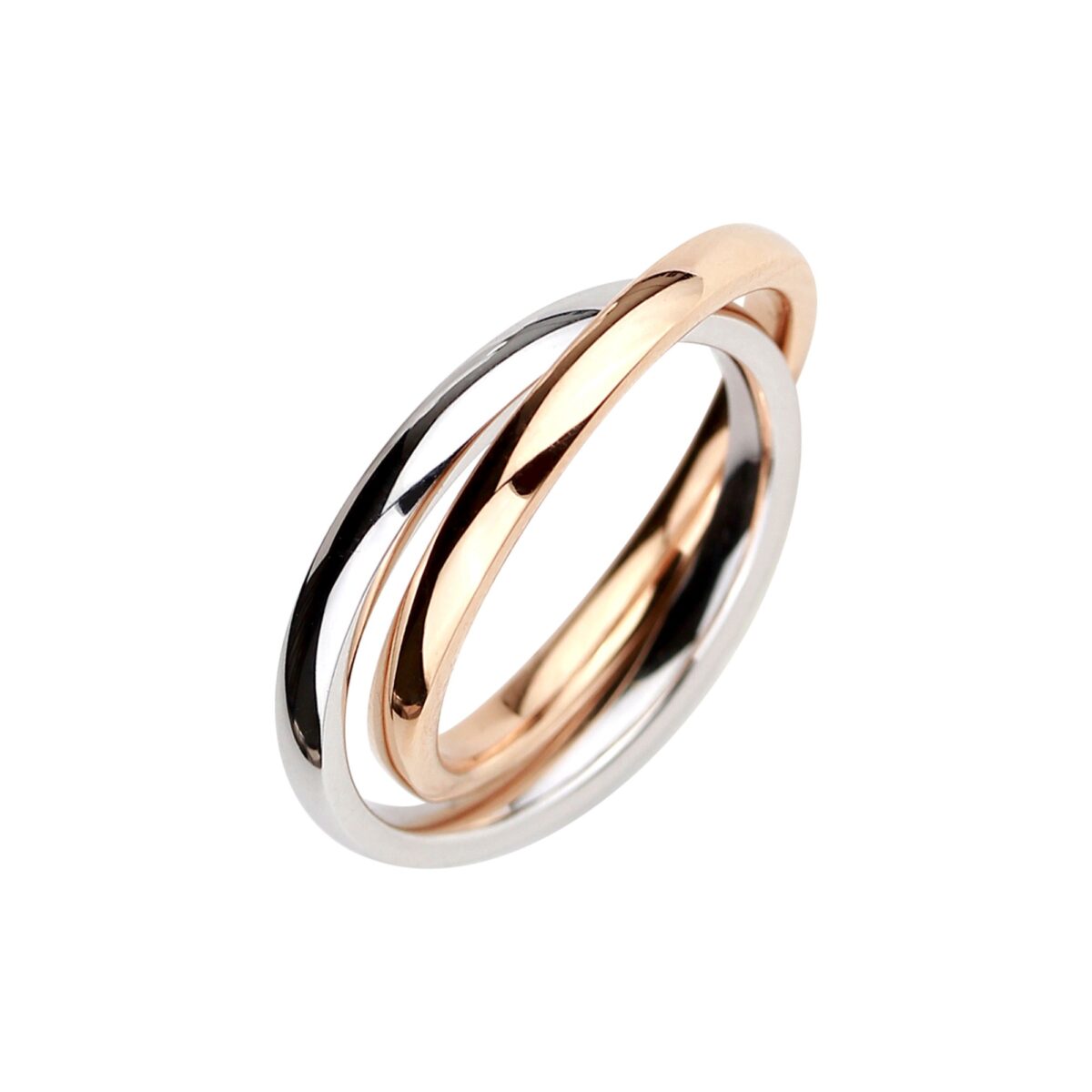 Alliance deux anneaux entrelacés or rose et blanc 18 K