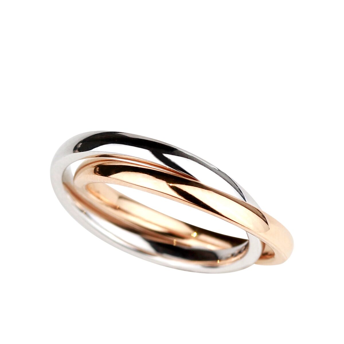 Deux anneaux entrelacés or rose et blanc 18 K