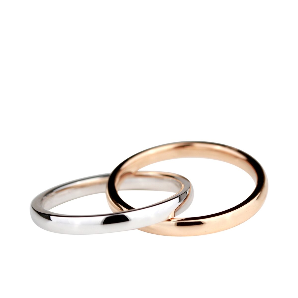 Alliance deux anneaux entrelacés or rose et blanc 18 K