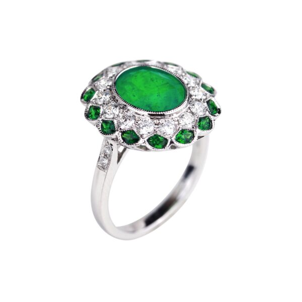 Bague émeraude entourage diamants & tsavorites