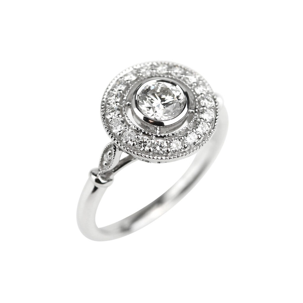 Solitaire diamant or blanc millegrain