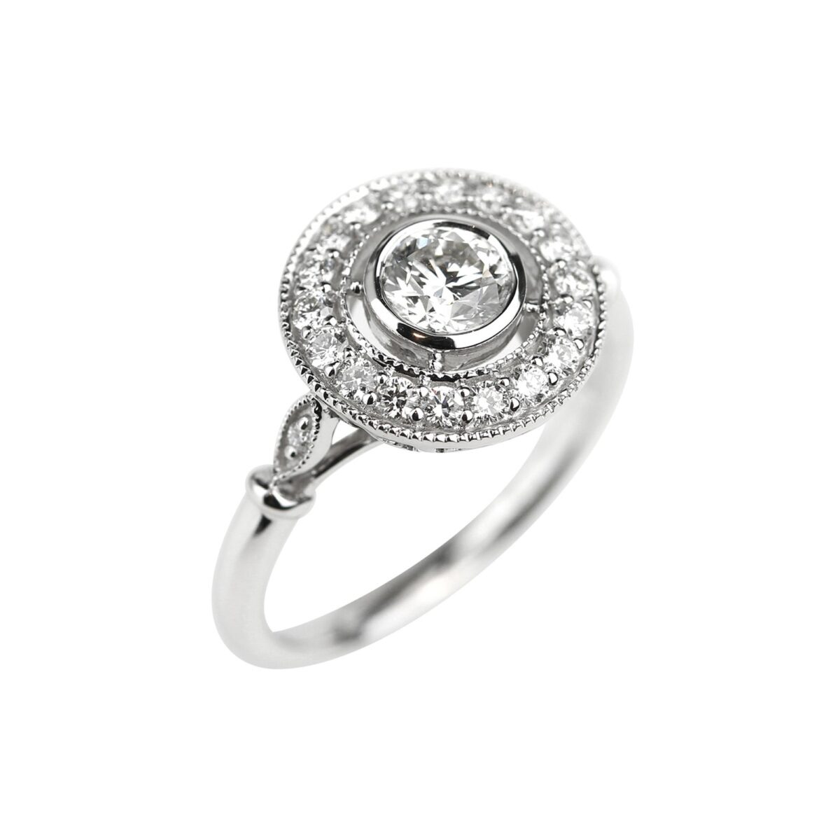 Solitaire diamant or blanc millegrain