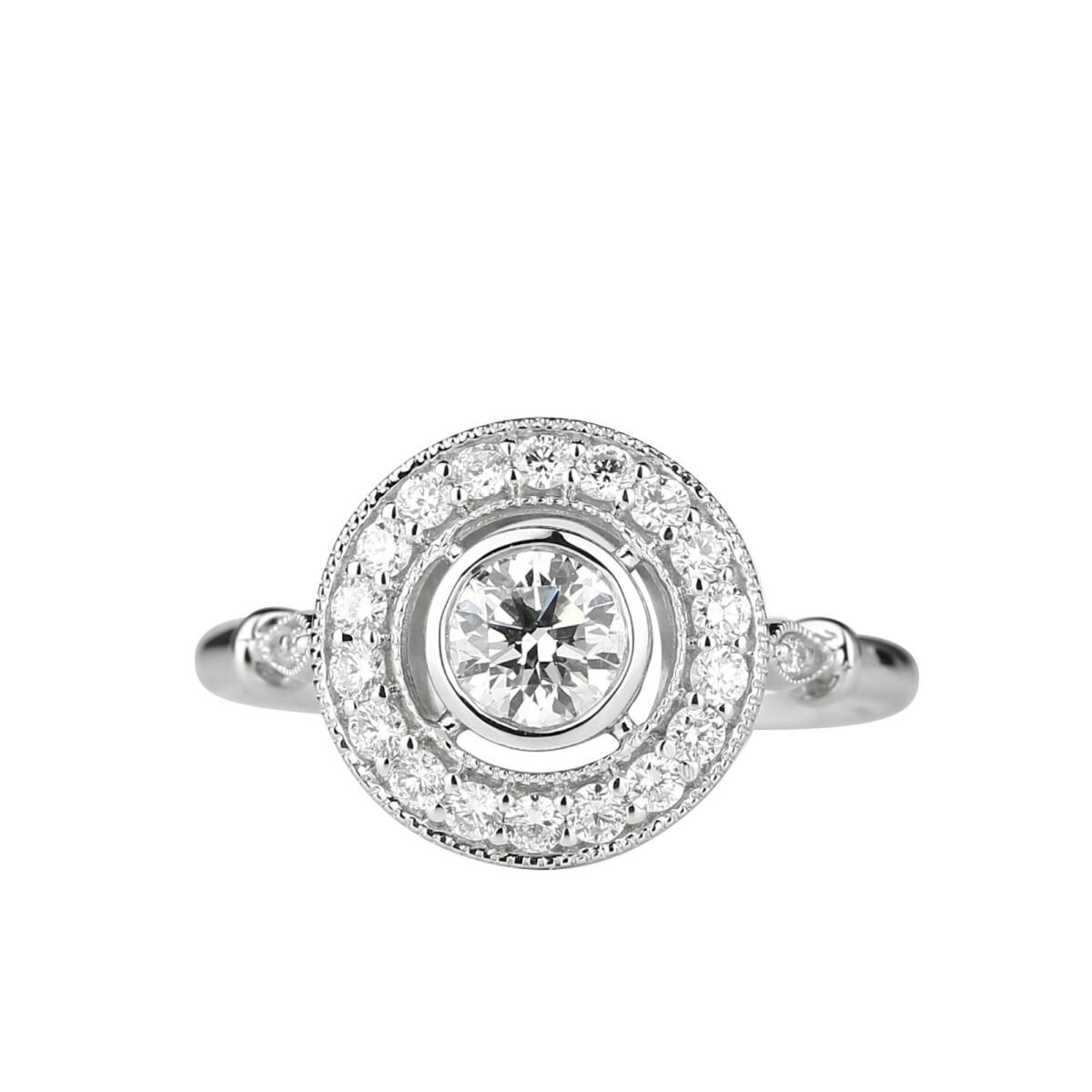 Solitaire diamant or blanc millegrain