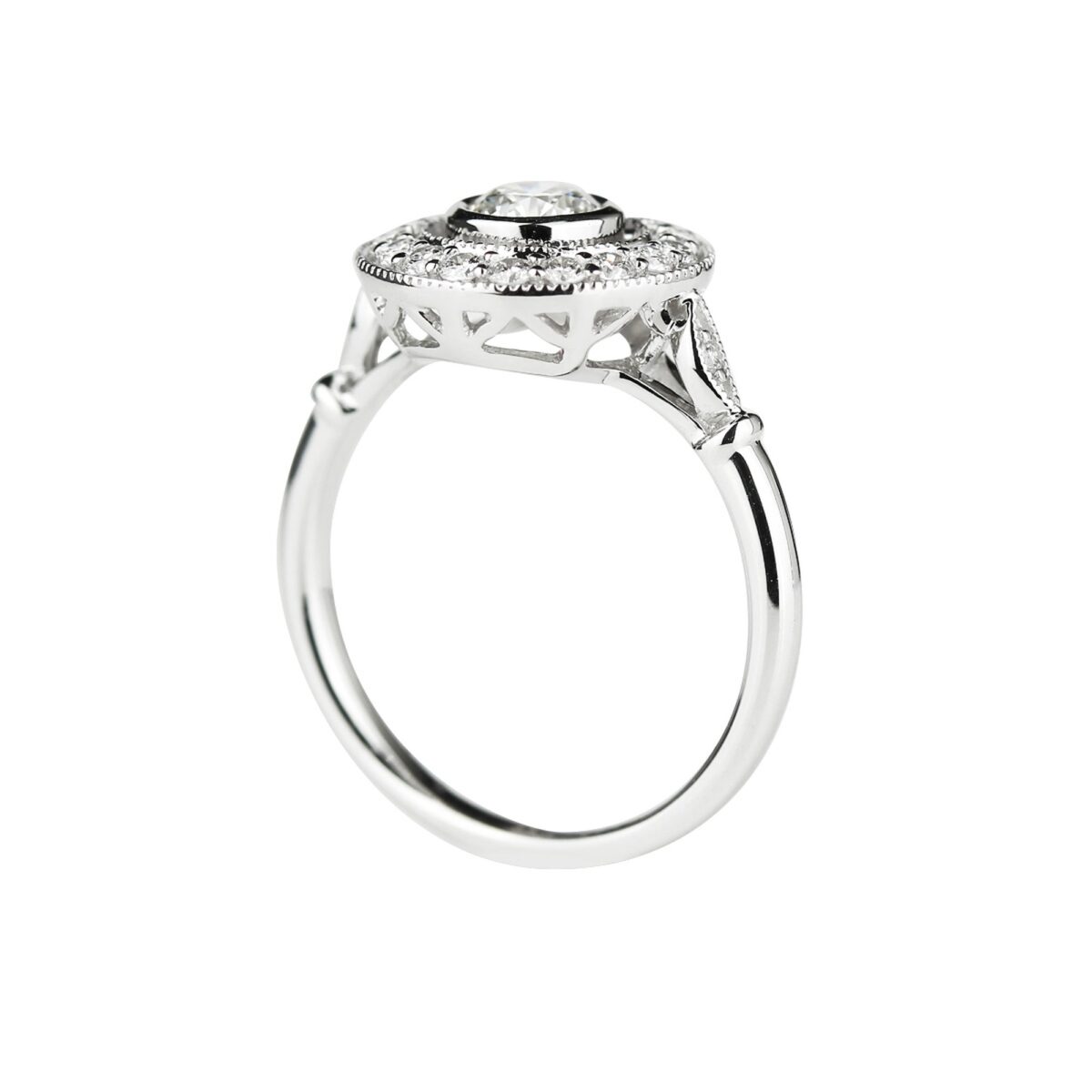 Solitaire diamant or blanc millegrain