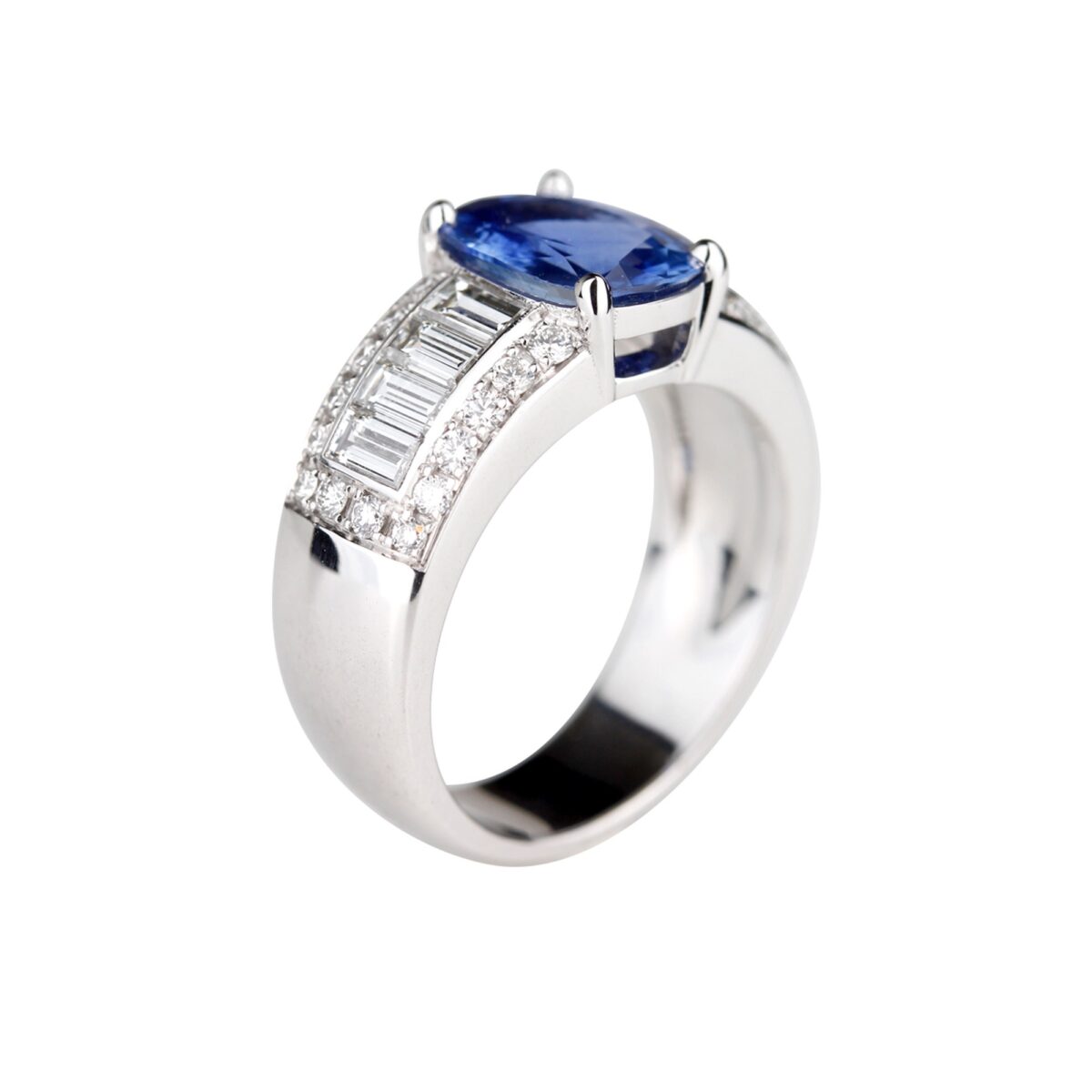 Bague diamant baguette saphir de Ceylan