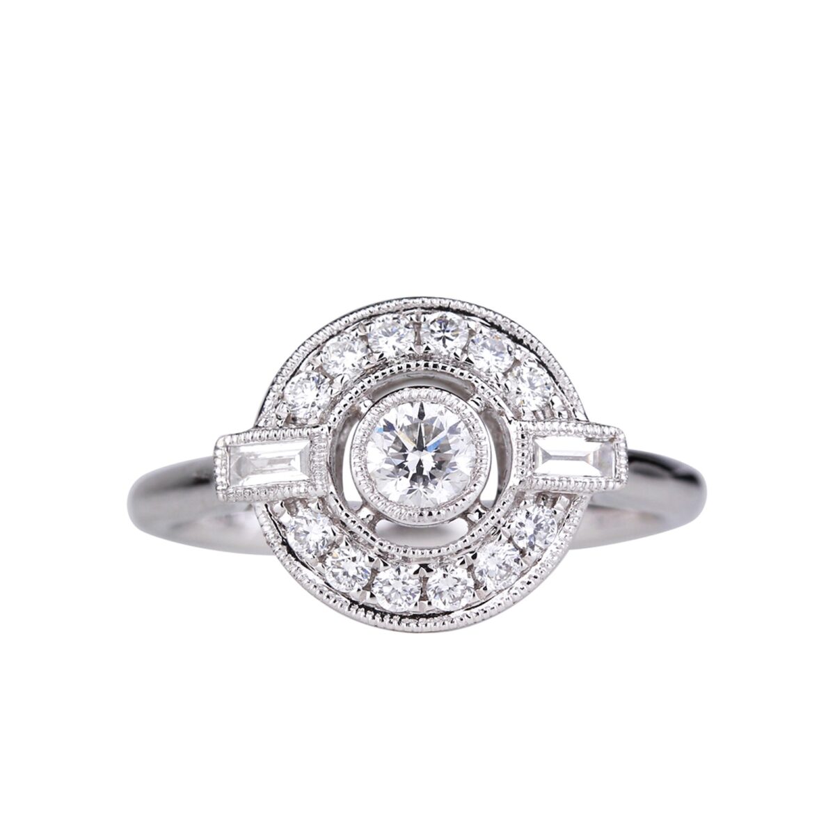 Solitaire diamant or blanc millegrain