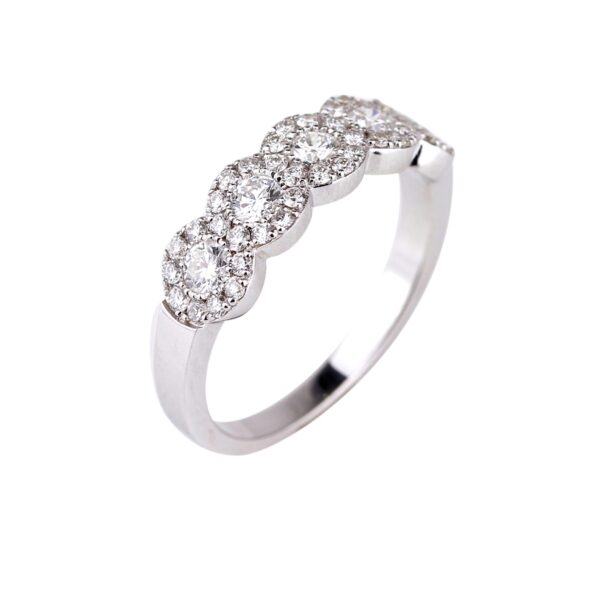 Bague cinq diamants entourage diamants