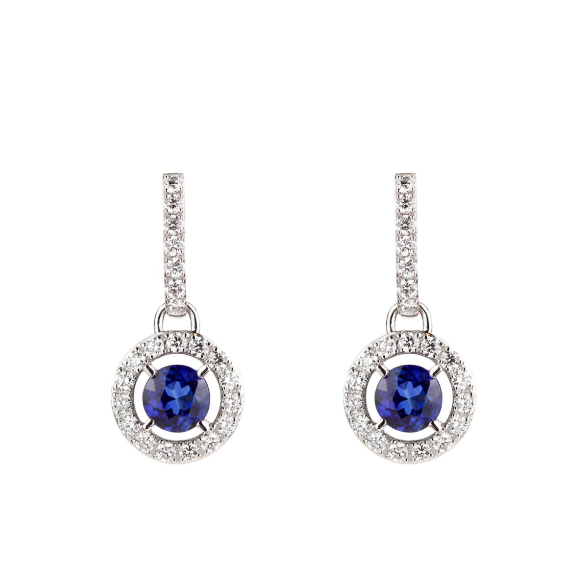 Boucles d'oreilles pendantes saphir et diamants