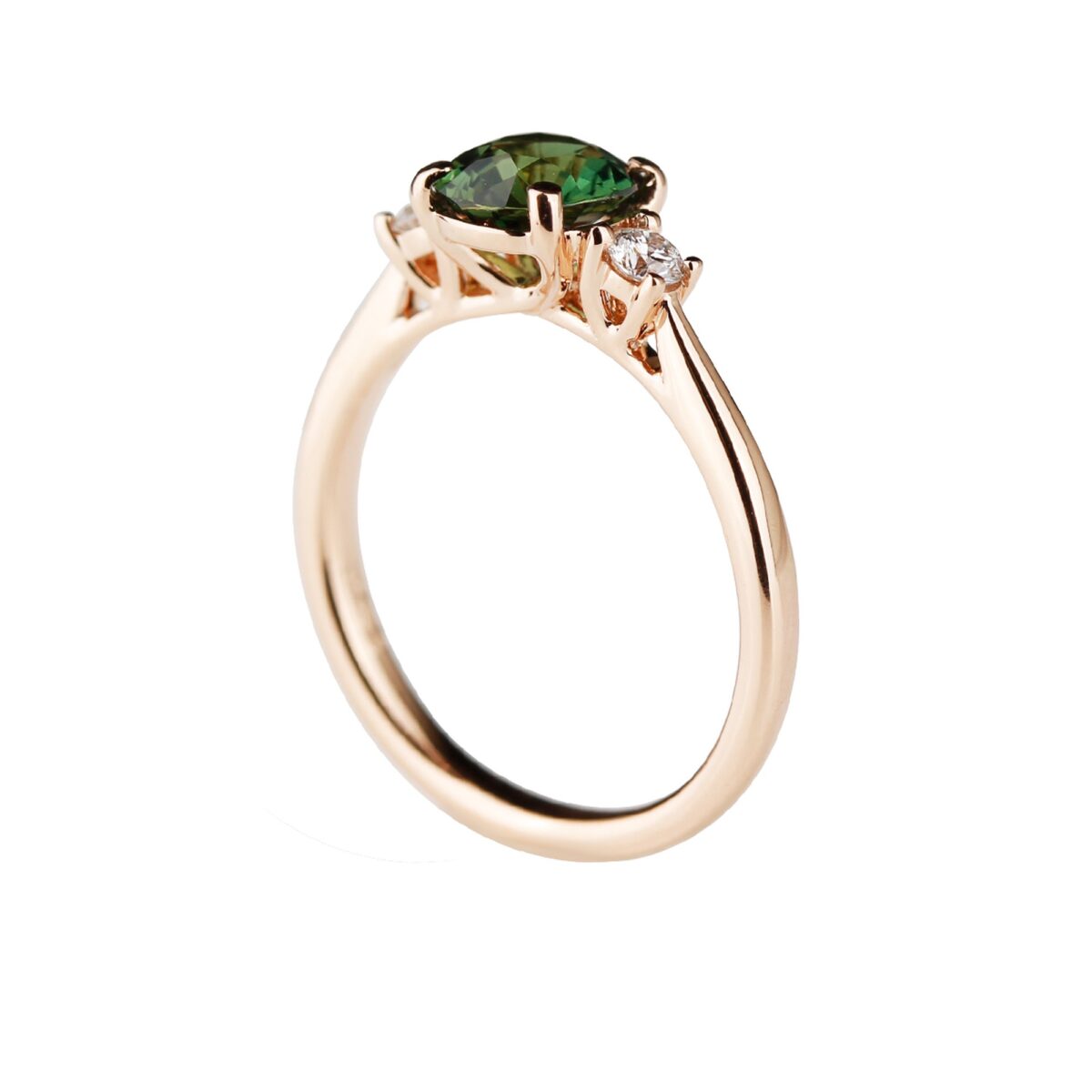 Bague Saphir vert et diamants ronds